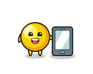 egg yolk illustration cartoon holding a smartphone