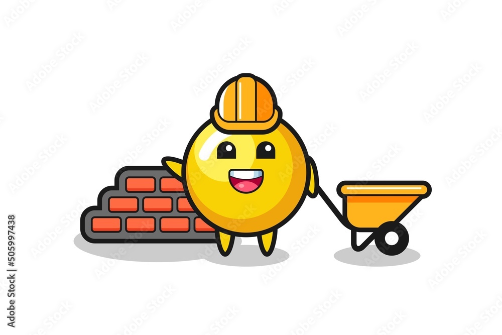 Poster cartoon character of egg yolk as a builder