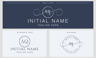 A Q AQ Initial handwriting signature logo template vector. Hand lettering for designs