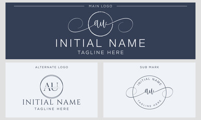 A U AU Initial handwriting signature logo template vector. Hand lettering for designs