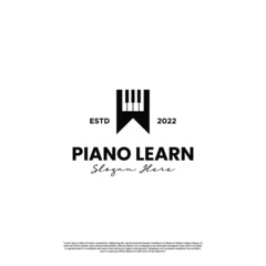 piano learning logo, piano learn logo, piano school logo, piano with book logo concept
