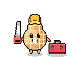 Illustration of peanut character as a woodworker