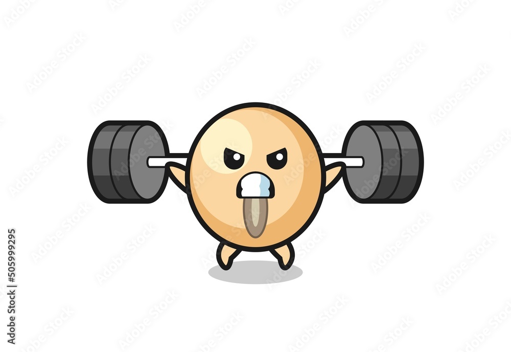 Wall mural soy bean mascot cartoon with a barbell