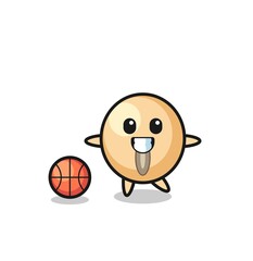 Illustration of soy bean cartoon is playing basketball