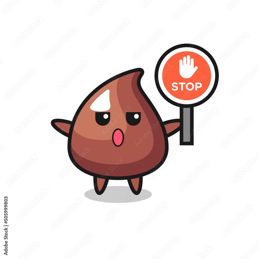 Wall mural choco chip character illustration holding a stop sign