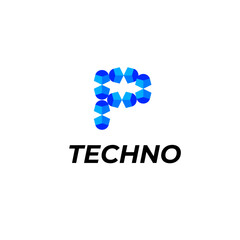 letter p corporate modern tech logo identity