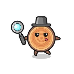 wood grain cartoon character searching with a magnifying glass