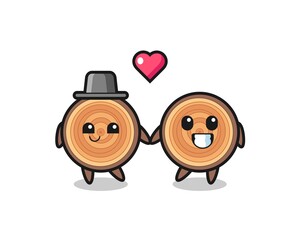 wood grain cartoon character couple with fall in love gesture