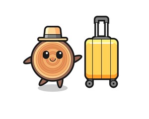 wood grain cartoon illustration with luggage on vacation