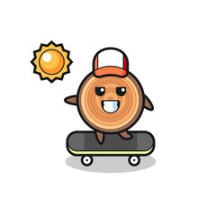 wood grain character illustration ride a skateboard
