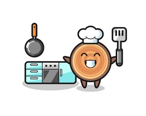 wood grain character illustration as a chef is cooking
