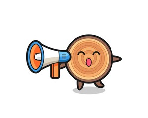 wood grain character illustration holding a megaphone