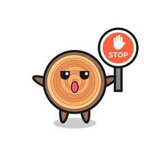 wood grain character illustration holding a stop sign