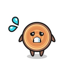 wood grain mascot character with afraid gesture