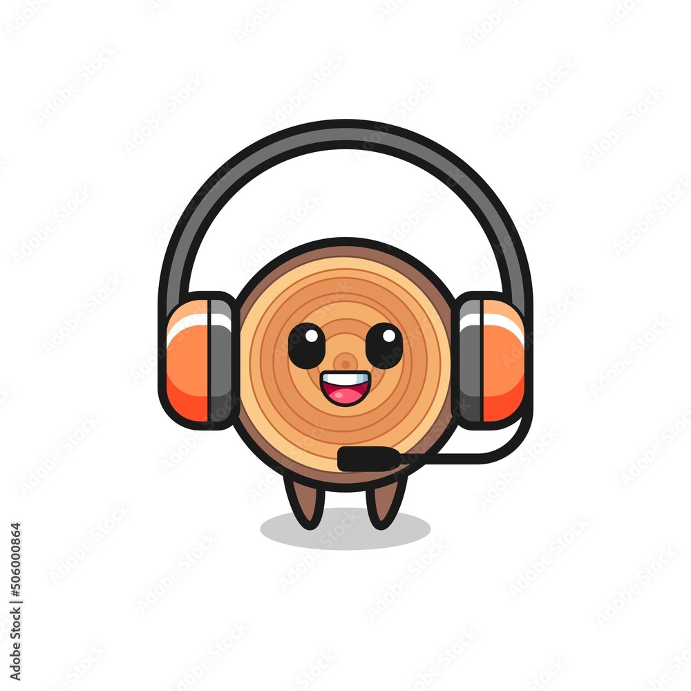 Sticker Cartoon mascot of wood grain as a customer service