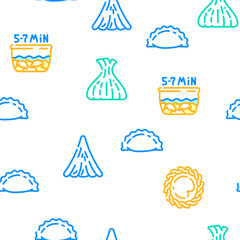Dumpling Delicious Meal Recipe Vector Seamless Pattern Color Line Illustration