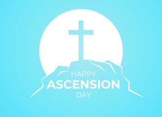 An illustration of the ascension day of Jesus Christ. Vector illustration. Happy Ascension Day vector illustration background. Cross on the blue sky element. Vector Eps 10.