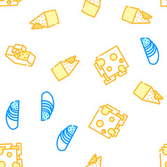 Cheese Dairy Delicious Nutrition Vector Seamless Pattern Color Line Illustration