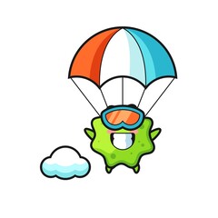 splat mascot cartoon is skydiving with happy gesture