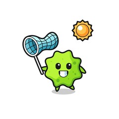 splat mascot illustration is catching butterfly