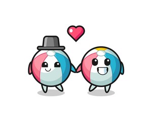 beach ball cartoon character couple with fall in love gesture