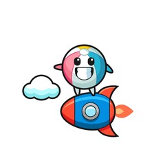beach ball mascot character riding a rocket