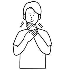 手や爪の手入れをしてキレイな手の男性のイラスト素材　線画のみ