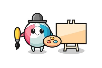 Illustration of beach ball mascot as a painter
