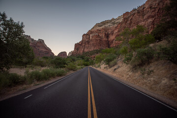 Fototapeta na wymiar Dusk on Zion Scenic Drive in Zion National Park, Utah