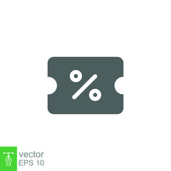 Discount icon. Sale coupon concept. Simple solid style. Glyph vector illustration isolated on white background. EPS 10.