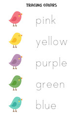 Tracing words of basic colors. Preschool worksheet.