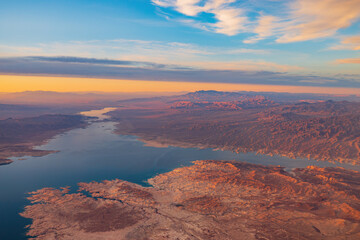 Fototapeta na wymiar Aerial view of the landscape of Lake Mead National Recreation Area