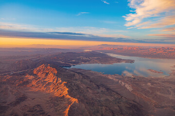 Aerial view of the landscape of Lake Mead National Recreation Area
