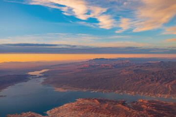 Fototapeta na wymiar Aerial view of the landscape of Lake Mead National Recreation Area