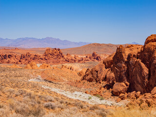 Sunny view of the landscape of Valley of Fire State Park