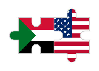puzzle pieces of sudan and usa flags. vector illustration isolated on white background