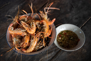 Grilled shrimp (Giant freshwater prawn) at market