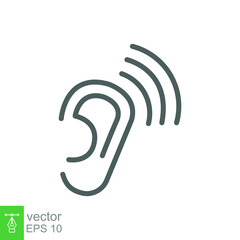 Ear icon. Simple outline style. Hearing, listen symbol. Thin line vector illustration isolated on white background. EPS 10.