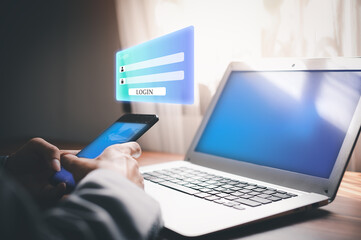 Login or Register Login to the system with the online digital world, metaverse security protection system. cyber security, secure Internet access