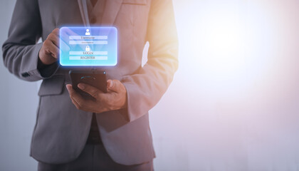 Login or Register Login to the system with the online digital world, metaverse security protection system. cyber security, secure Internet access