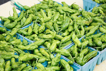 A view of shishito peppers, seen at a local farmers market.