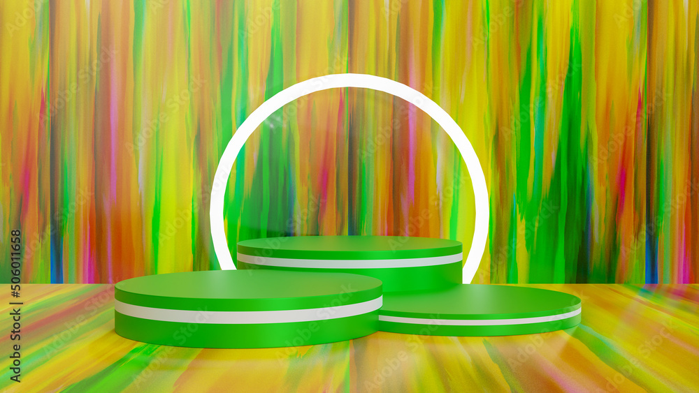 Poster 3d green podium with colorful background. 3d rendering