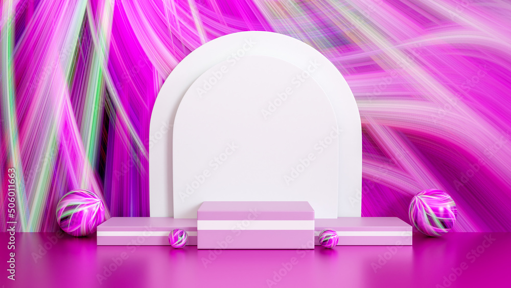 Poster 3d pink podium with colorful background. 3d rendering