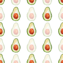 Hand Drawn Watercolor vegetable avocado isolated on white background. Allover seamless pattern