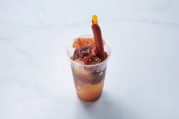 A view of a Mexican raspado drink.