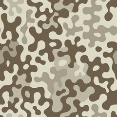 Brown beige camouflage seamless pattern. Modern military camo texture. Desert masking color. Stock vector illustration.
