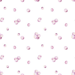 Watercolor hand drawn botanical seamless pattern with delicate illustration of pink snowberry berries. Simple floral linens, wallpaper. Spring elements isolated on white background. Polka dot