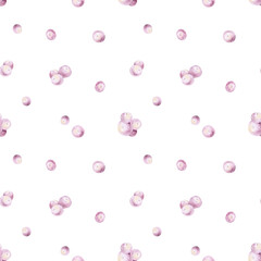 Watercolor hand drawn botanical seamless pattern with delicate illustration of pink snowberry berries. Simple floral linens, wallpaper. Spring elements isolated on white background. Polka dot
