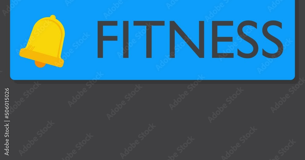Poster fitness text on notification bubble from portable information device screen. mobile app message, con