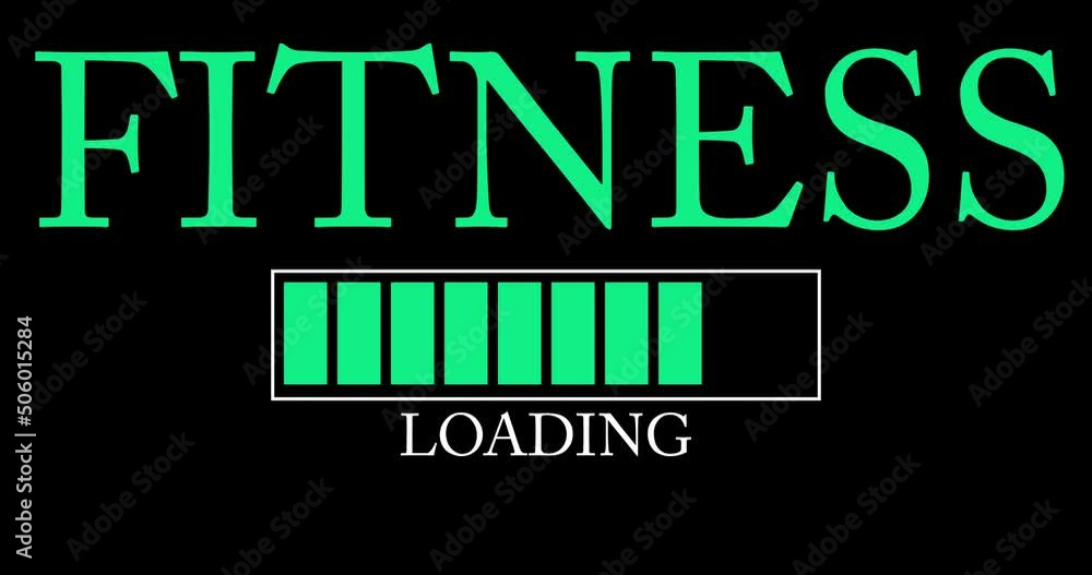 Poster fitness text with loading, downloading, uploading bar indicator. download, upload on computer screen
